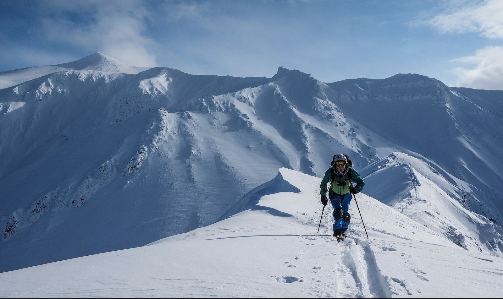 Mt. Sandan backcountry ski touring in the Tokachi Ranges, Hokkaido, Japan