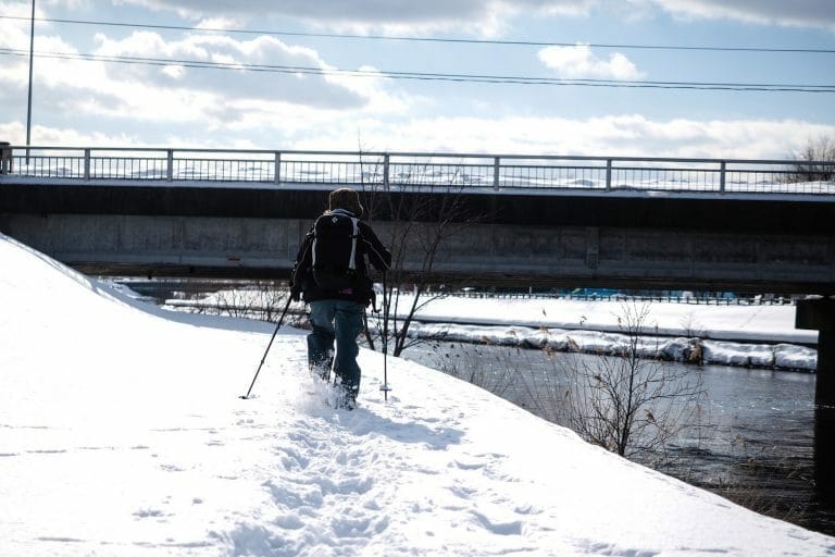 Snowshoeing along the Chitose River in Hokkaido, Japan
