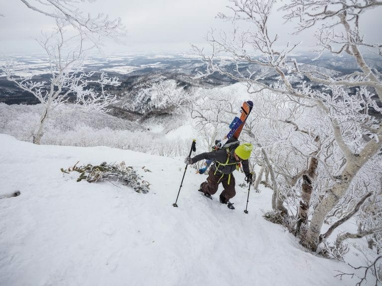Mt. Musa backcountry ski touring in Hokkaido, Japan