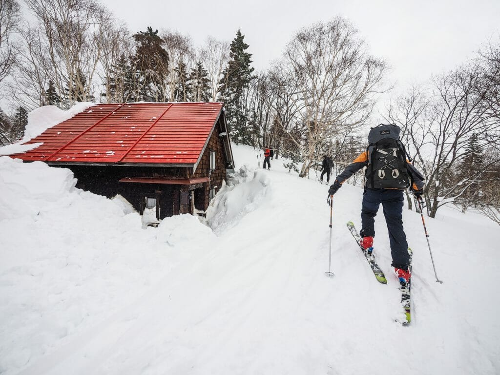 Mt. Muine mountain hut backcountry ski touring in Hokkaido, Japan
