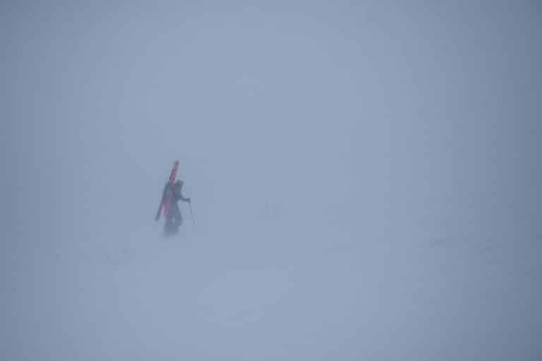 Summiting Mt. Kimobetsu in winter in a whiteout (Hokkaido, Japan)
