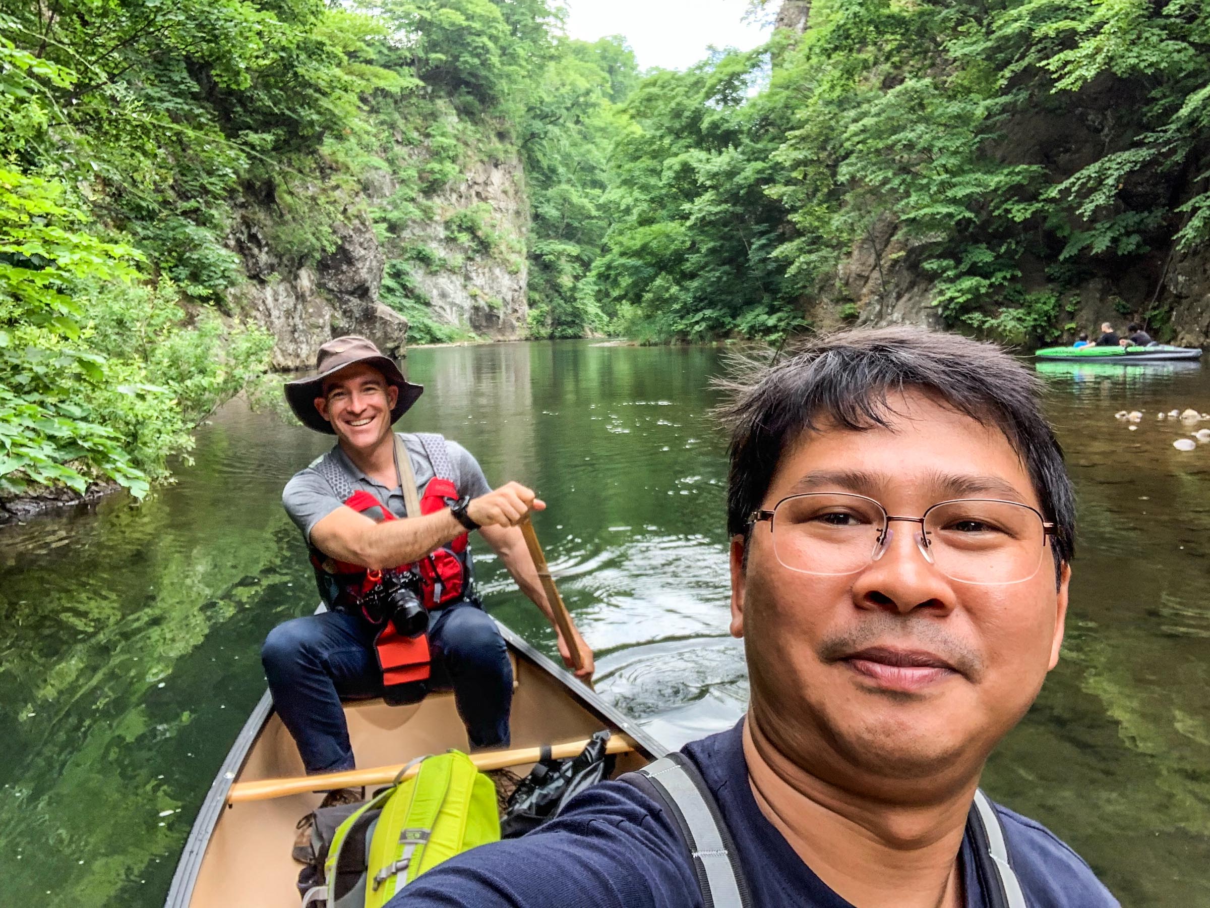 Canoeing on Toyohira River (Jozankei, Hokkaido, Japan)