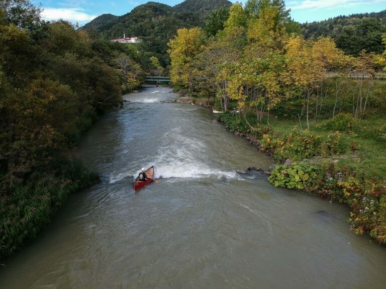 Canoeing the Ikushunbetsu River slalom course (Mikasa, Hokkaido,